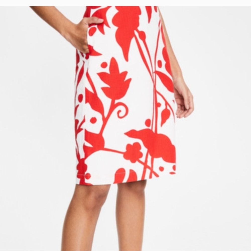Boden, Red & Cream Color A-line Skirt With Pockets 12